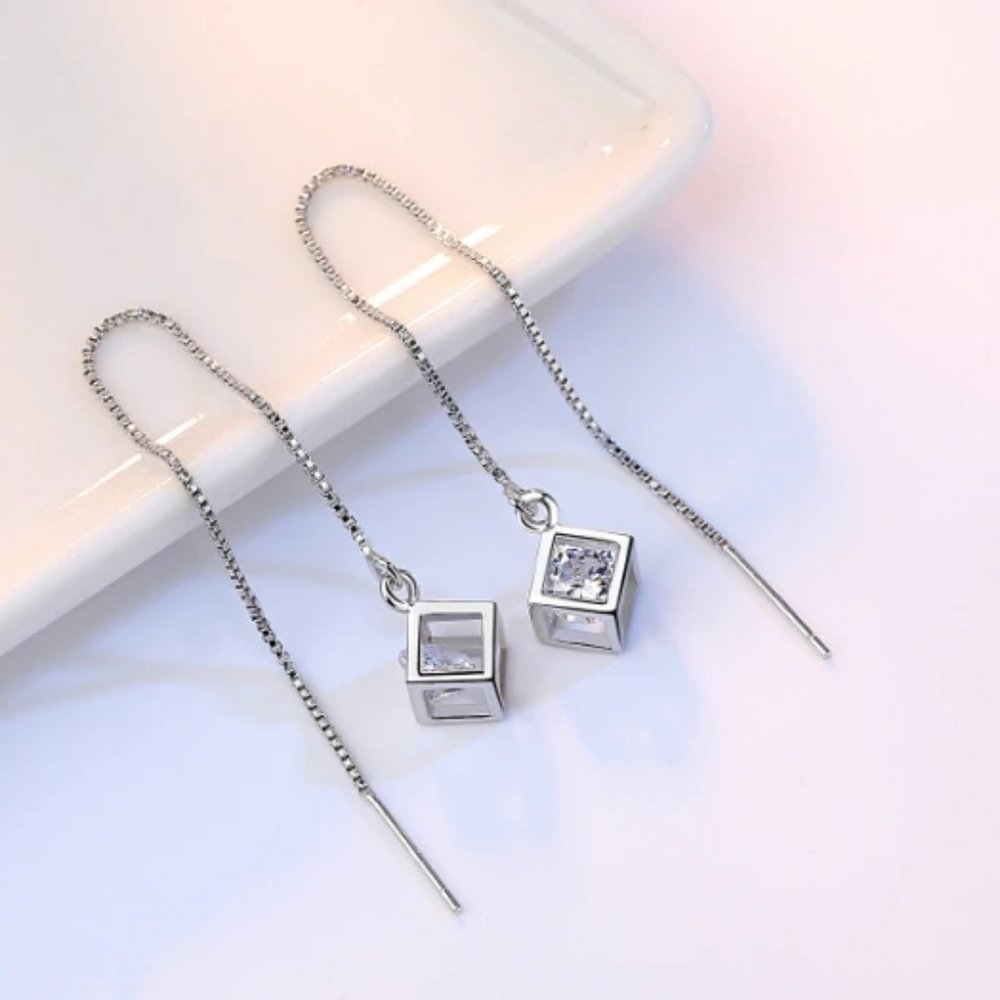NEW [Set of 3] 925 Sterling Silver Diamond Cube A - Picture 5 of 10